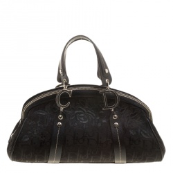 Pre Owned Dior Black Diorissimo Canvas Embroidered Flowers Frame Satchel