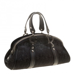 Pre Owned Dior Black Diorissimo Canvas Embroidered Flowers Frame Satchel