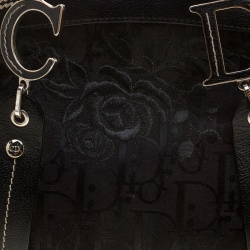 Pre Owned Dior Black Diorissimo Canvas Embroidered Flowers Frame Satchel