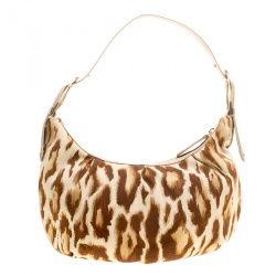 مملوكة مسبقًا Dior Beige/Brown Leopard Print Buckle Zip Hobo