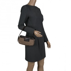 مملوكة مسبقًا حقيبة يد صغيرة ديور جلد وكانفاس ديوريسيمو بنية داكنة/ بيج