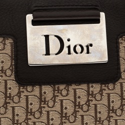 مملوكة مسبقًا حقيبة يد صغيرة ديور جلد وكانفاس ديوريسيمو بنية داكنة/ بيج