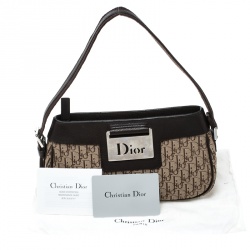 مملوكة مسبقًا حقيبة يد صغيرة ديور جلد وكانفاس ديوريسيمو بنية داكنة/ بيج