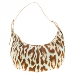 Pre Owned حقيبة ديور بيح/بني نقشة الفهد بإبازيم وسحاب