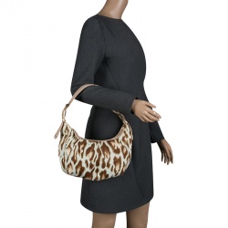 Pre Owned حقيبة ديور بيح/بني نقشة الفهد بإبازيم وسحاب