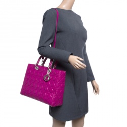 Pre Owned حقيبة ديور ليدي ديور جلد فوشيا كبيرة