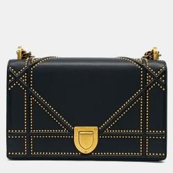 Pre Owned Christian Dior Diorama Black Leather Shoulder Bag M0422CWSR