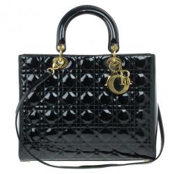 مملوكة مسبقًا Dior Black Patent Leather Large Lady Dior