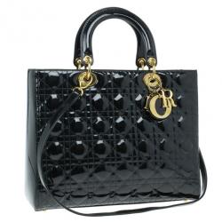 مملوكة مسبقًا Dior Black Patent Leather Large Lady Dior