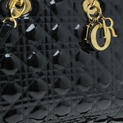 مملوكة مسبقًا Dior Black Patent Leather Large Lady Dior