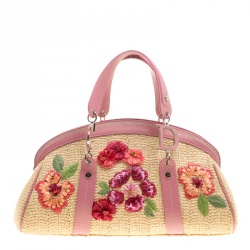 Pre Owned حقيبة ديور دتكتيف فلاور جلد وقش وردية/ بيج