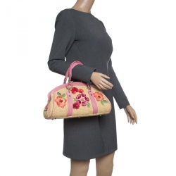 Pre Owned حقيبة ديور دتكتيف فلاور جلد وقش وردية/ بيج