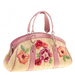 Pre Owned حقيبة ديور دتكتيف فلاور جلد وقش وردية/ بيج