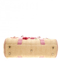 Pre Owned حقيبة ديور دتكتيف فلاور جلد وقش وردية/ بيج