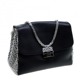 Pre Owned حقيبة كتف ديو ر ديورلينغ كبيرة جلد سوداء/ بيج