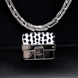 Pre Owned حقيبة كتف ديور ديورلينغ كبيرة جلد سوداء/ بيج