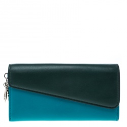 Pre Owned Dior Dark Green/Turquoise Leather Diorissimo Continental Wallet