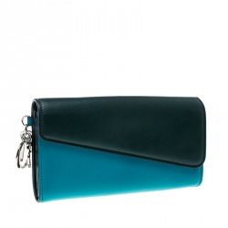 Pre Owned Dior Dark Green/Turquoise Leather Diorissimo Continental Wallet