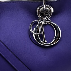 Pre Owned حقيبة يد ديور شوبر ديوريسيمو كبيرة جلد حُبيبي أزرق داكن