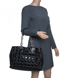 Pre Owned Dior Black Cannage Quilted Soft Patent Leather Large Shopping Tote