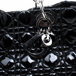 Pre Owned Dior Black Cannage Quilted Soft Patent Leather Large Shopping Tote