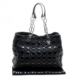 Pre Owned Dior Black Cannage Quilted Soft Patent Leather Large Shopping Tote