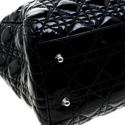 Pre Owned Dior Black Cannage Quilted Soft Patent Leather Large Shopping Tote