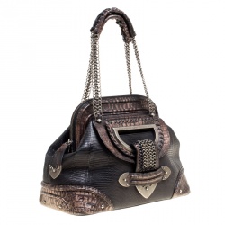 مملوكة مسبقًا Dior Black/Bronze Lizard and Leather Limited Edition 017 Jeanne Frame Satchel