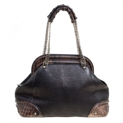 مملوكة مسبقًا Dior Black/Bronze Lizard and Leather Limited Edition 017 Jeanne Frame Satchel