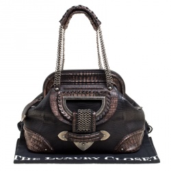 مملوكة مسبقًا Dior Black/Bronze Lizard and Leather Limited Edition 017 Jeanne Frame Satchel