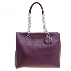 Pre Owned Dior Purple Cannage Leather Soft Lady Dior Shopping Tote