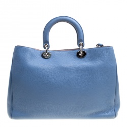 Pre Owned حقيبة يد ديور شوبر ديوريسيمو كبيرة جلد حُبيبي أزرق داكن