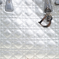 مملوكة مسبقًا Dior Silver Coated Canvas Medium Panarea Shopper Tote
