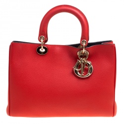 Pre Owned Dior Red Leather Medium Diorissimo Shopper Tote