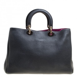 مملوكة مسبقًا حقيبة يد ديور شوبر ديوريسيمو كبيرة جلد حُبيبي أزرق داكن