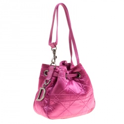 Pre Owned Dior Pink Cannage Quilted Nylon Drawstring Bucket Bag 