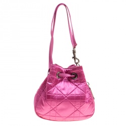 Pre Owned Dior Pink Cannage Quilted Nylon Drawstring Bucket Bag 