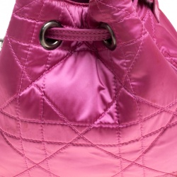 Pre Owned Dior Pink Cannage Quilted Nylon Drawstring Bucket Bag 