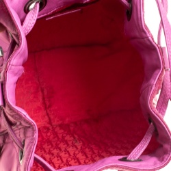 Pre Owned Dior Pink Cannage Quilted Nylon Drawstring Bucket Bag 