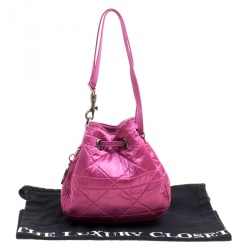 Pre Owned Dior Pink Cannage Quilted Nylon Drawstring Bucket Bag 
