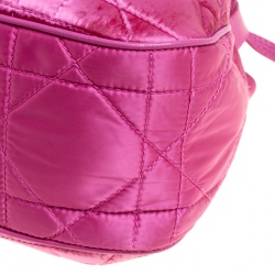 Pre Owned Dior Pink Cannage Quilted Nylon Drawstring Bucket Bag 