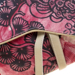 Pre Owned Dior Off White/Red Printed Fabric Limited Edition 071 Saddle Bag