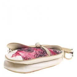 Pre Owned Dior Off White/Red Printed Fabric Limited Edition 071 Saddle Bag