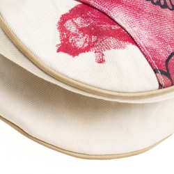 Pre Owned Dior Off White/Red Printed Fabric Limited Edition 071 Saddle Bag