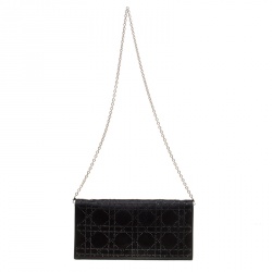 مملوكة مسبقًا Dior Black Cannage Quilted Crystal Satin Clutch
