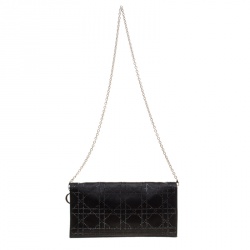 مملوكة مسبقًا Dior Black Cannage Quilted Crystal Satin Clutch