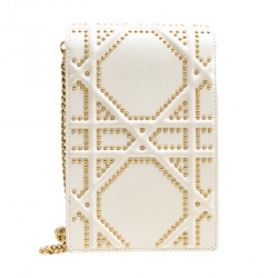 Pre Owned Dior Off White Leather Studded Diorama Vertical Clutch