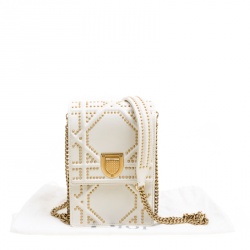 Pre Owned Dior Off White Leather Studded Diorama Vertical Clutch