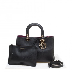 Pre Owned Dior Black Leather Medium Diorissimo Top Handle Bag