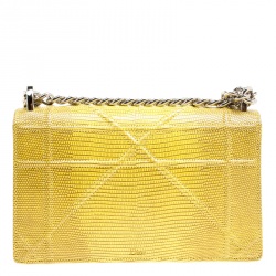 مملوكة مسبقًا حقيبة كتف ديور ديوراما صغيرة جلد سحلية صفراء